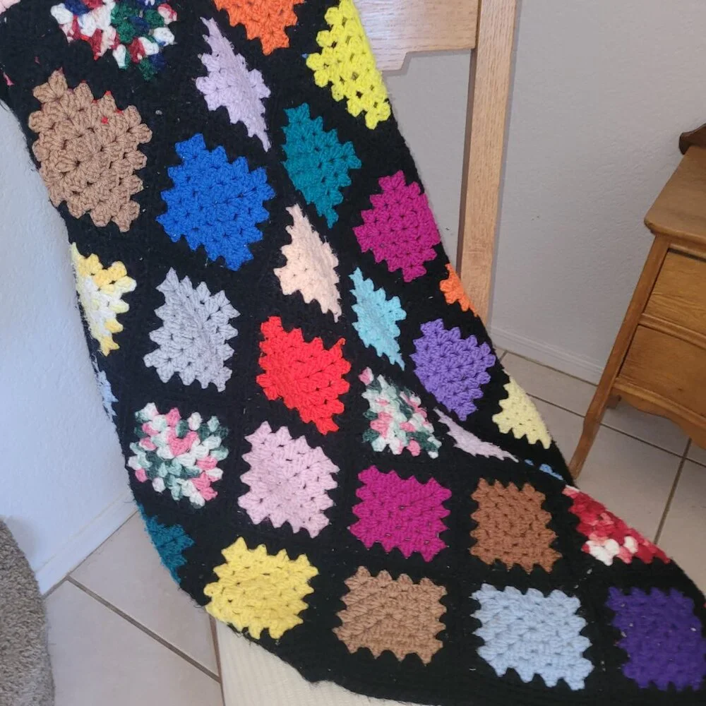 Vintage Crochet Handmade Afghan Granny Square Throw Blanket - Picture 2 of 11
